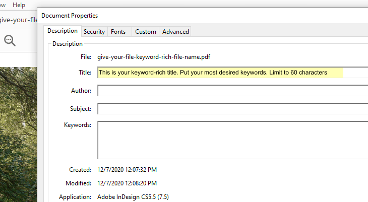 Add keyword-rich title to your PDF file Add keyword-rich title to your PDF file