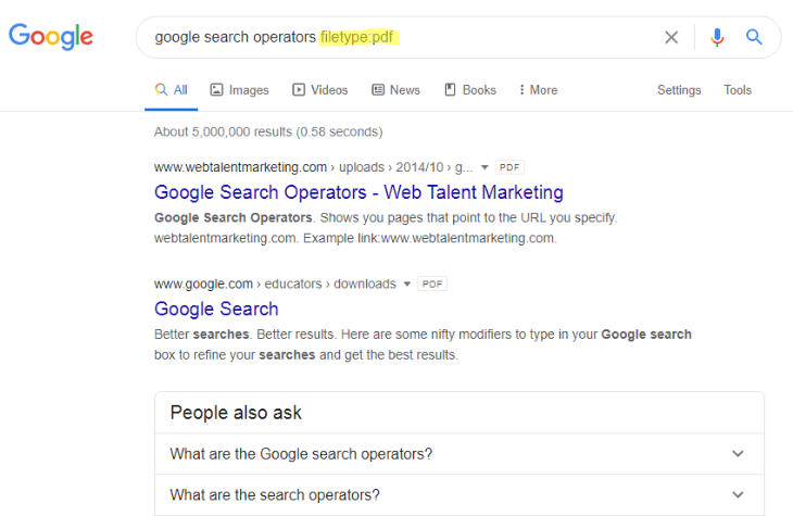 Search listing with PDFs only