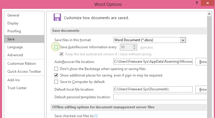 Turn off autorecovery Turn off autorecovery